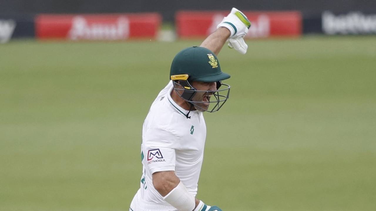 Dean Elgar leaps in celebration after his century, South Africa vs India, 1st Test, Centurion, 2nd day, December 27, 2023