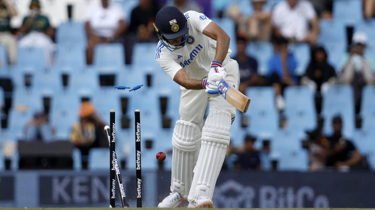 Shubman Gill missed the line of a Marco Jansen delivery, South Africa vs India, 1st Test, Centurion, 3rd day, December 28, 2023