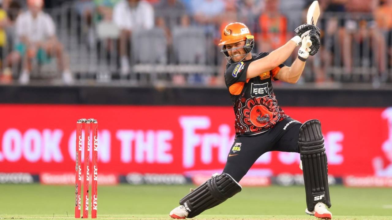 Laurie Evans hit an 18-ball half-century, Perth Scorchers vs Adelaide Strikers, BBL 2023-24, Perth, January 3, 2024
