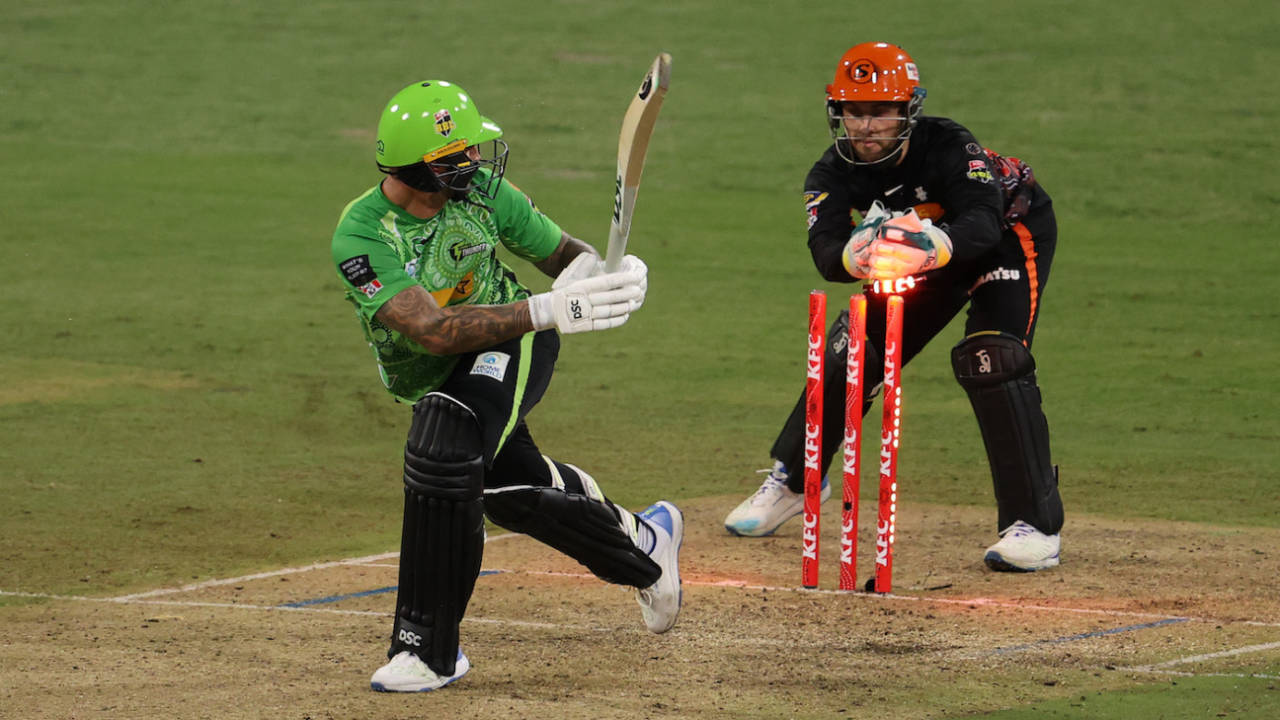 Alex Hales loses his stumps to Cooper Connolly, Sydney Thunder vs Perth Scorchers, BBL, Sydney, January 8, 2024