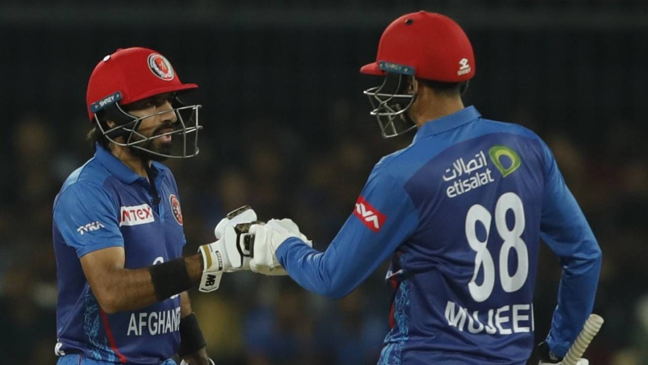 Karim Janat and Mujeeb Ur Rahman added 30 off 12 balls for the seventh wicket, India vs Afghanistan, 2nd T20I, Indore, January 14, 2024