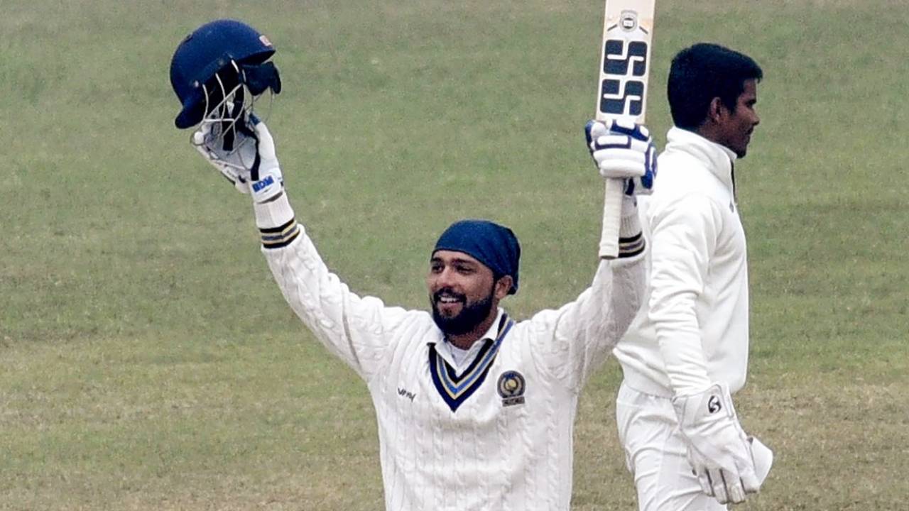 Chhattisgarh's Rishabh Tiwari celebrates his century, Bihar vs Chhattisgarh, Ranji Trophy 2023-24, Patna, 3rd day, January 14, 2024