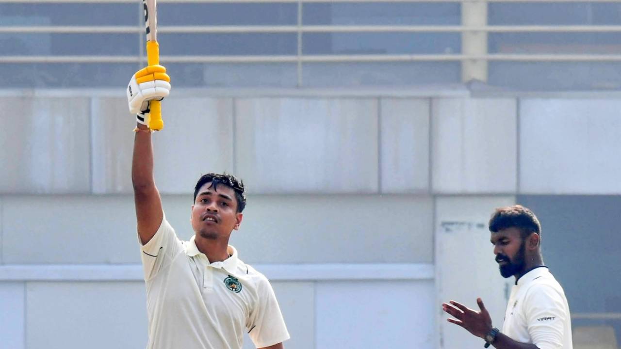 Rahul Hazarika celebrates his hundred, Assam vs Kerala, Guwahati, day 4, Ranji Trophy 2023-24, January 15, 2024