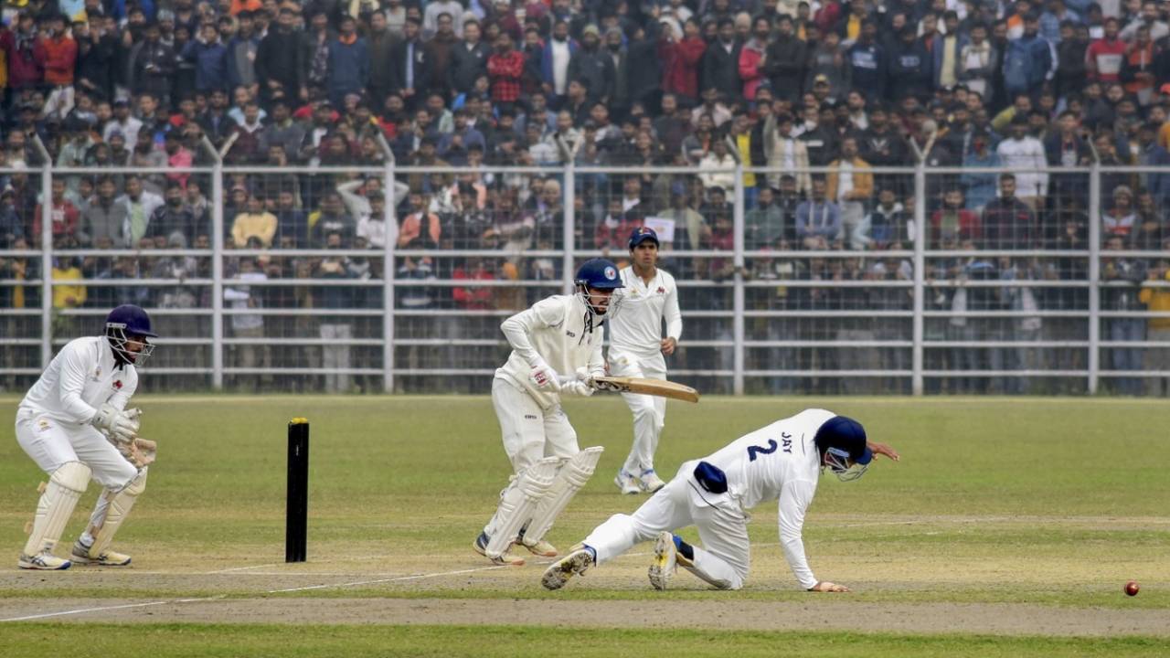 Bihar's Sharman Nigrodh works one on the leg side, Bihar vs Mumbai, Ranji Trophy, Patna, 3rd day, January 7, 2024
