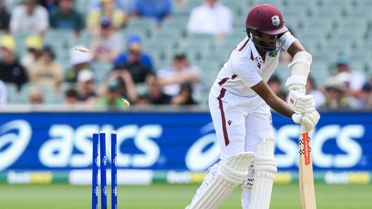 Kraigg Brathwaite was bowled by a beauty from Pat Cummins, Australia vs West Indies, 1st Test, Adelaide, first day January 17, 2024