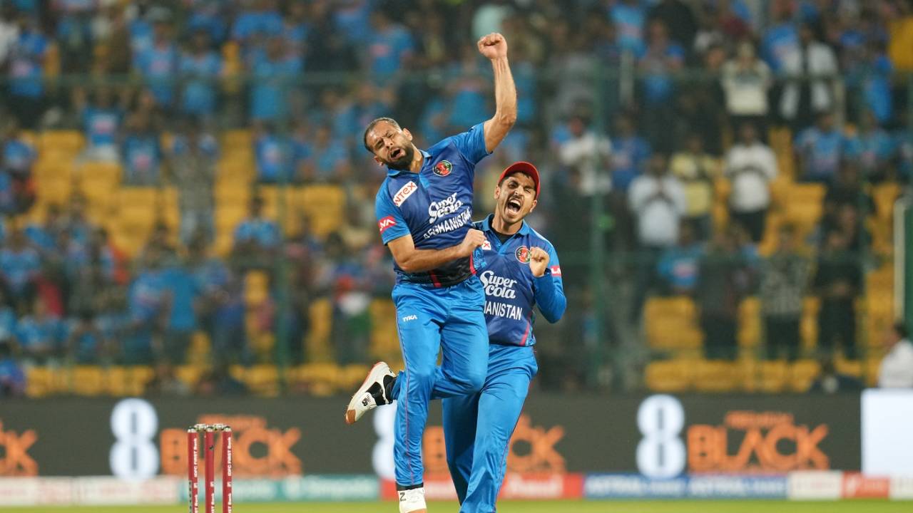 Fareed Ahmad rattled India with three wickets in the powerplay, India vs Afghanistan, 3rd T20I, Bengaluru, January 17, 2024