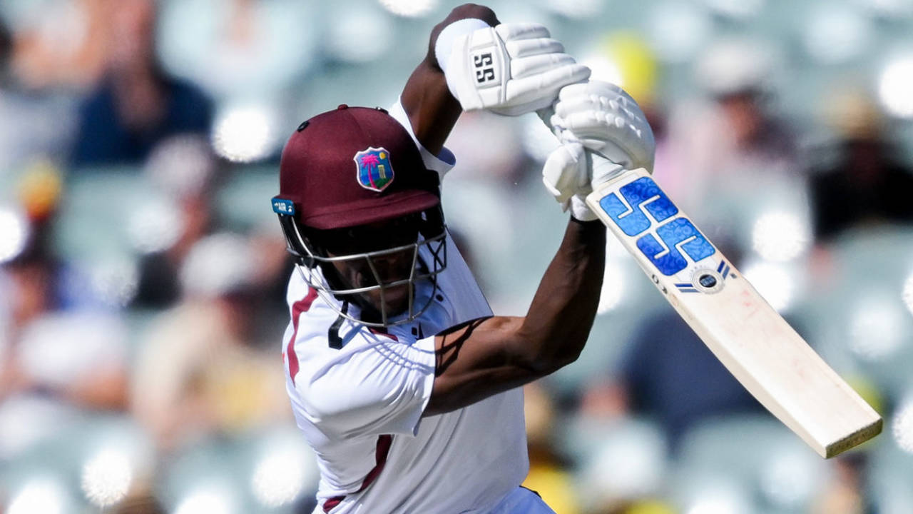 Justin Greaves leans into a drive, Australia vs West Indies, 1st Test, Adelaide, 2nd day, January 18, 2024