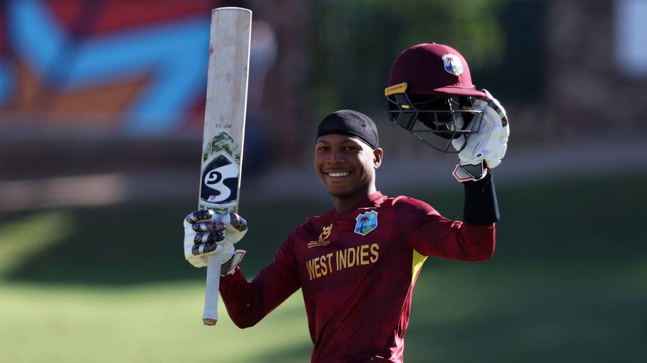 Jewel Andrew scored a century in West Indies' first game of the Under-19 World Cup&nbsp;&nbsp;&bull;&nbsp;&nbsp;ICC via Getty Images