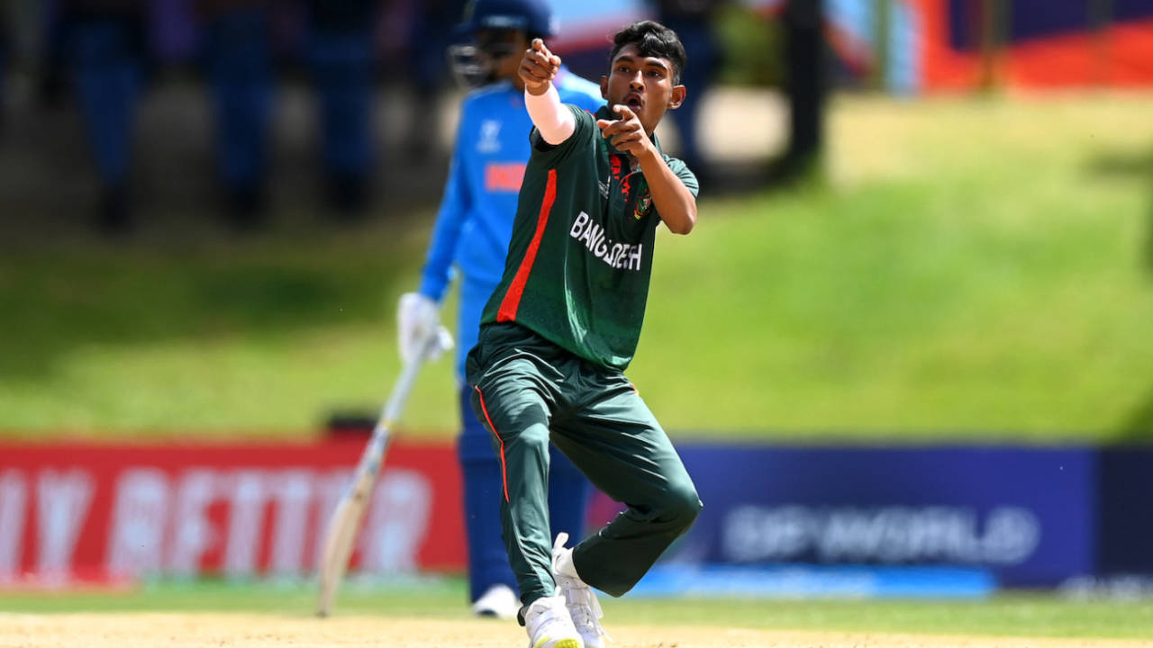 Maruf Mridha gave himself enough chances to show off his celebration, Bangladesh vs India, Under-19 World Cup, Bloemfontein, January 20, 2024