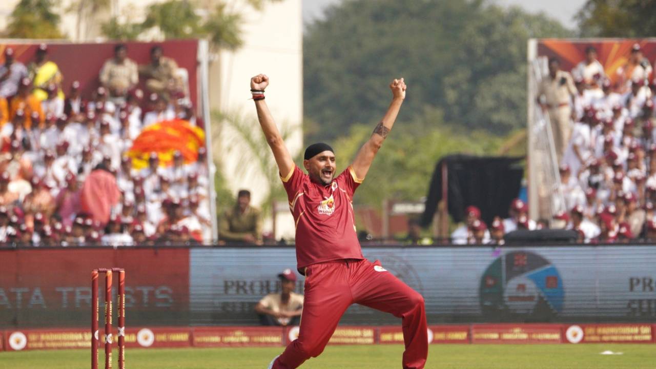 Harbhajan Singh celebrates a wicket, One World vs One Family, Muddenahalli, One World One Family Cup, January 18, 2024
