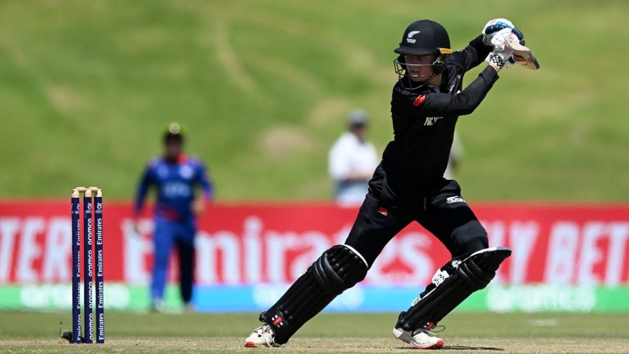 Tom Jones cuts one away, Nepal vs New Zealand, men's Under-19 World Cup, Group D, East London, January 21, 2024
