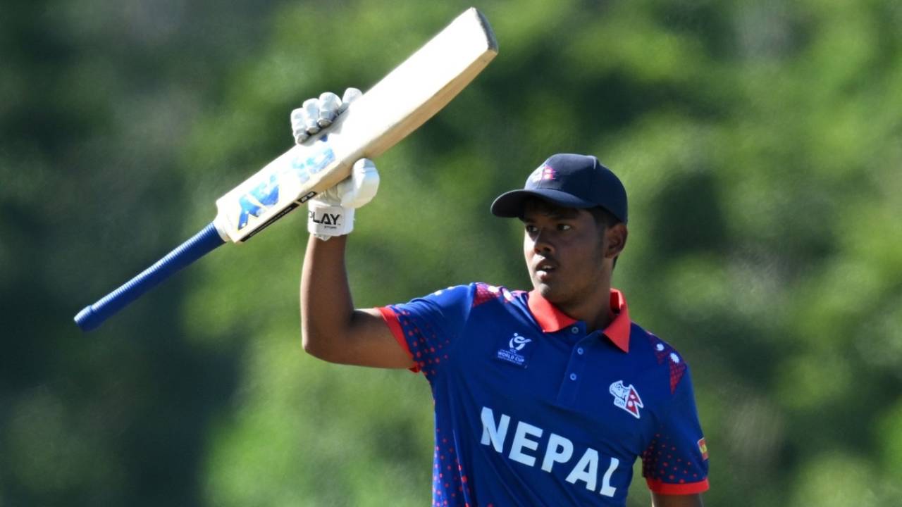 Arjun Kumal celebrates his fifty, Nepal vs New Zealand, East London, Under-19 Men's World Cup, January 21, 2024
