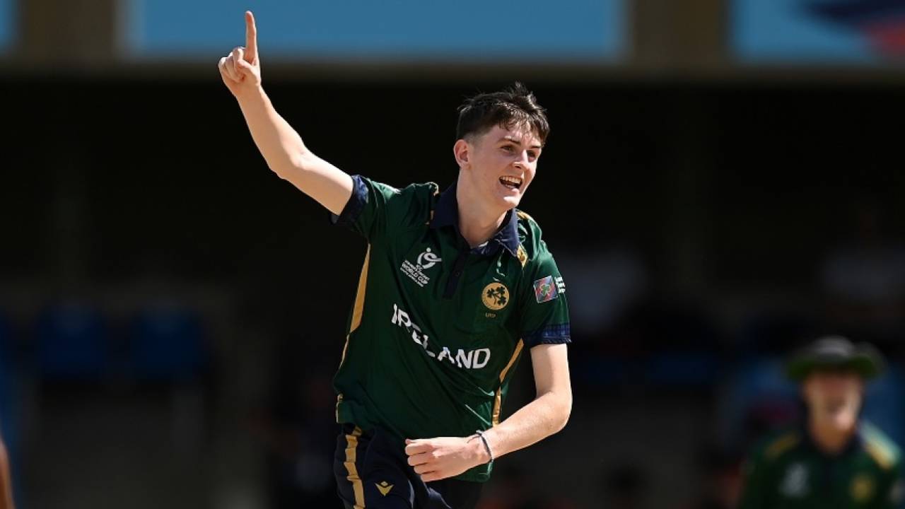 Matthew Weldon wheels away in celebration, Bangladesh vs Ireland, Under-19 World Cup, Bloemfontein, January 22, 2024