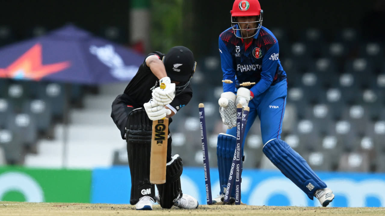 Oliver Tewatiya bagged a first-ball duck, New Zealand vs Afghanistan, Under-19 World Cup 2024, East London, January 23, 2024