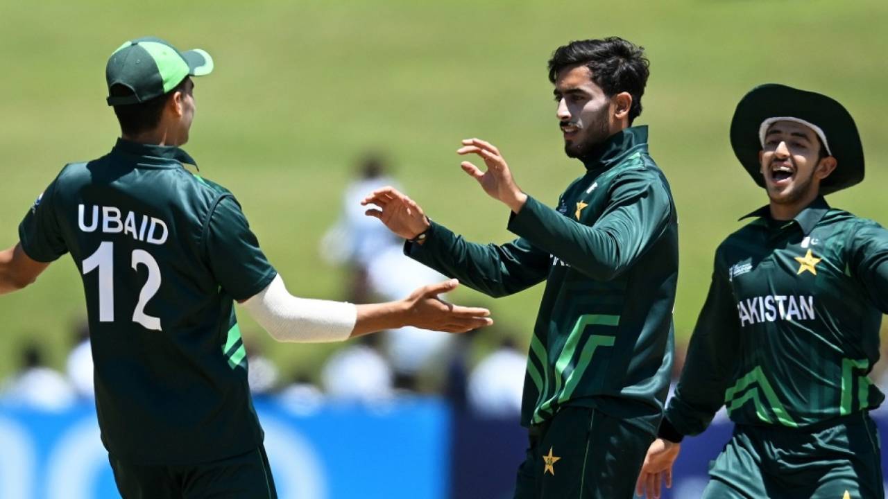 Arafat Minhas celebrates the wicket of Uttam Magar, Nepal vs Pakistan, U-19 Men's World Cup, East London, January 24, 2024