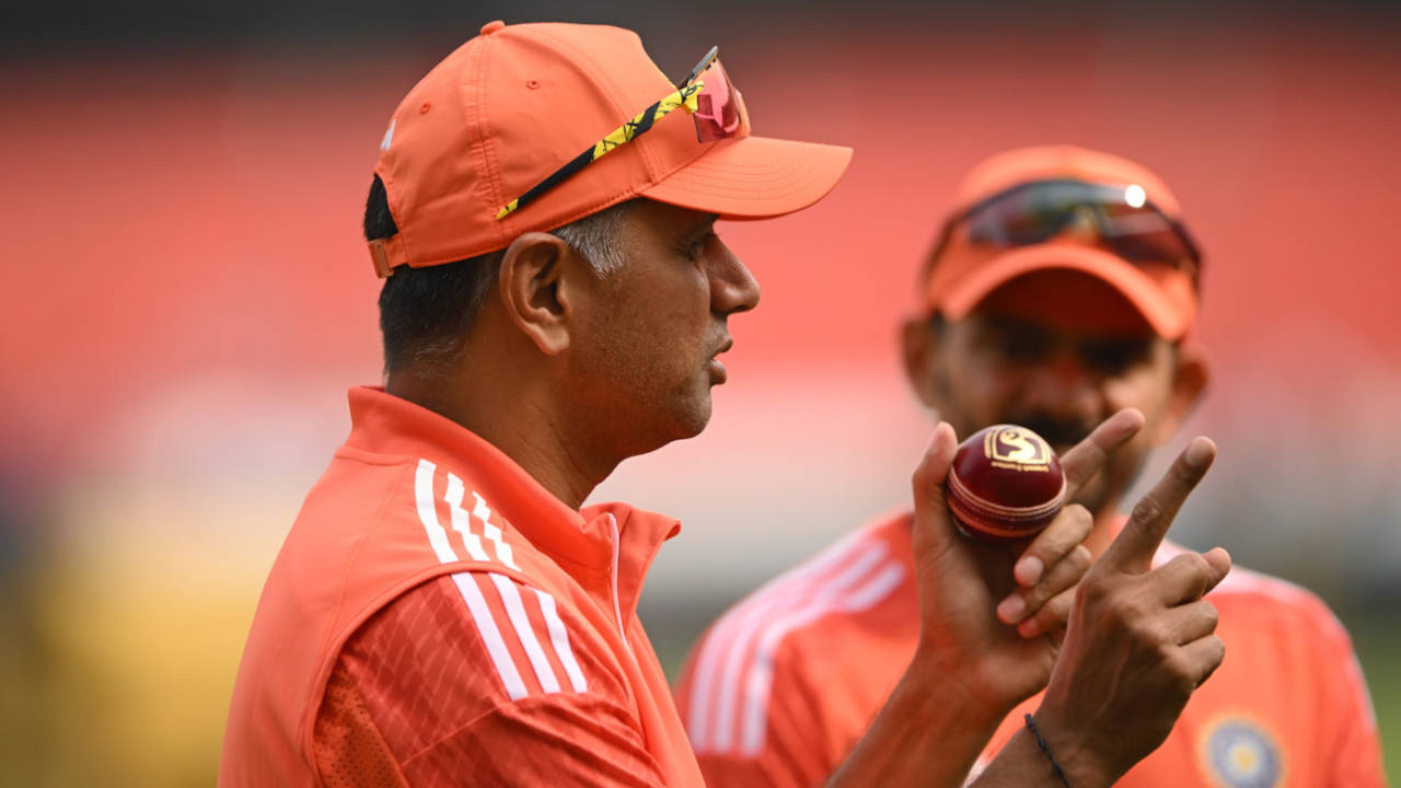 Rahul Dravid speaks at a training session on the eve of the first Test against England, Hyderabad, January 24, 2023