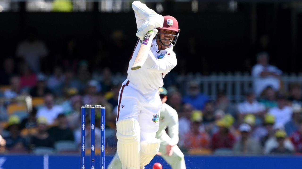 Tagenarine Chanderpaul drives through mid-on, Australia vs West Indies, 2nd Test, Brisbane, day 1, January 25, 2024