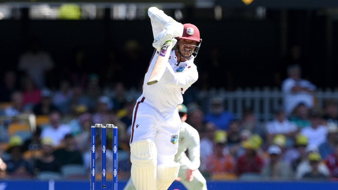 Tagenarine Chanderpaul drives through mid-on, Australia vs West Indies, 2nd Test, Brisbane, day 1, January 25, 2024