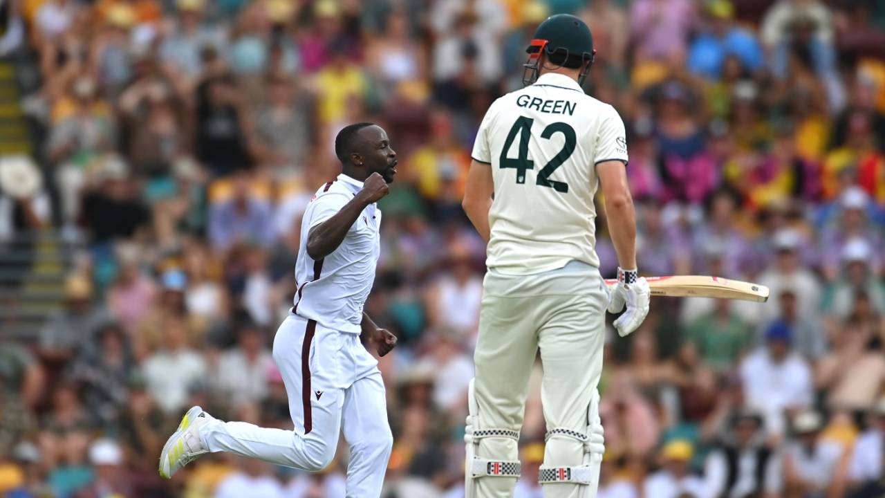 Kemar Roach had Cameron Green caught at mid-off, Australia vs West Indies, 2nd Test, Brisbane, day 2, January 26, 2024