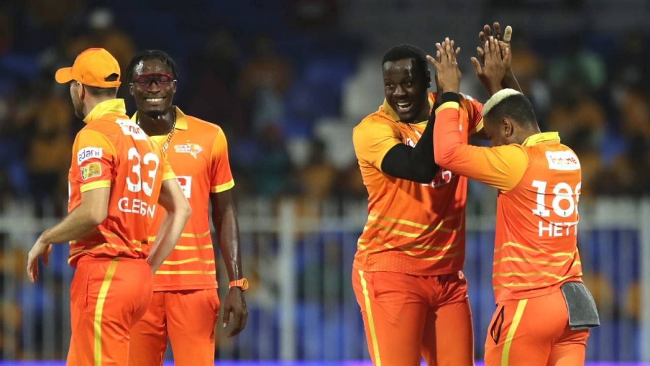 Carlos Brathwaite picked two wickets early to leave Dubai Capitals in trouble, Dubai Capitals vs Gulf Giants, ILT20, Sharjah, January 27, 2024
