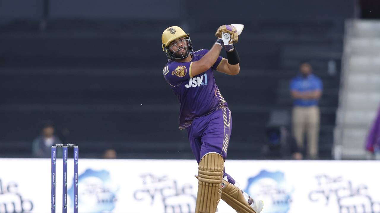 Alishan Sharafu cracked an unbeaten 82 off 47 balls which included 11 fours and four sixes, Abu Dhabi Knight Riders vs Desert Vipers, ILT20, Abu Dhabi, January 27, 2024