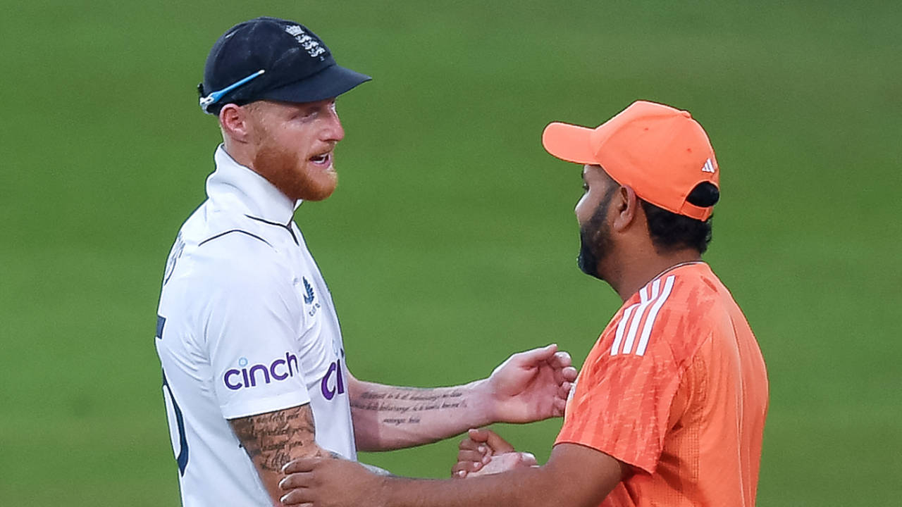 Ben Stokes and Rohit Sharma greet each other after the game, India vs England, 1st Test, Hyderabad, 4th day, January 28, 2024