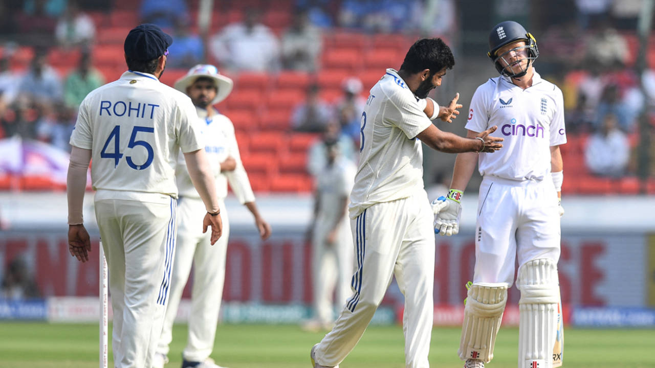 Jasprit Bumrah was handed a demerit point after "inappropriate physical contact" with Ollie Pope&nbsp;&nbsp;&bull;&nbsp;&nbsp;AFP/Getty Images