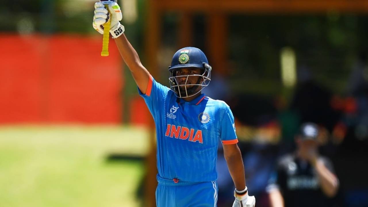 Musheer Khan got to his third fifty-plus score in as many games, India vs New Zealand, Under-19 Men's World Cup, Super Sixes, Bloemfontein, January 30, 2024