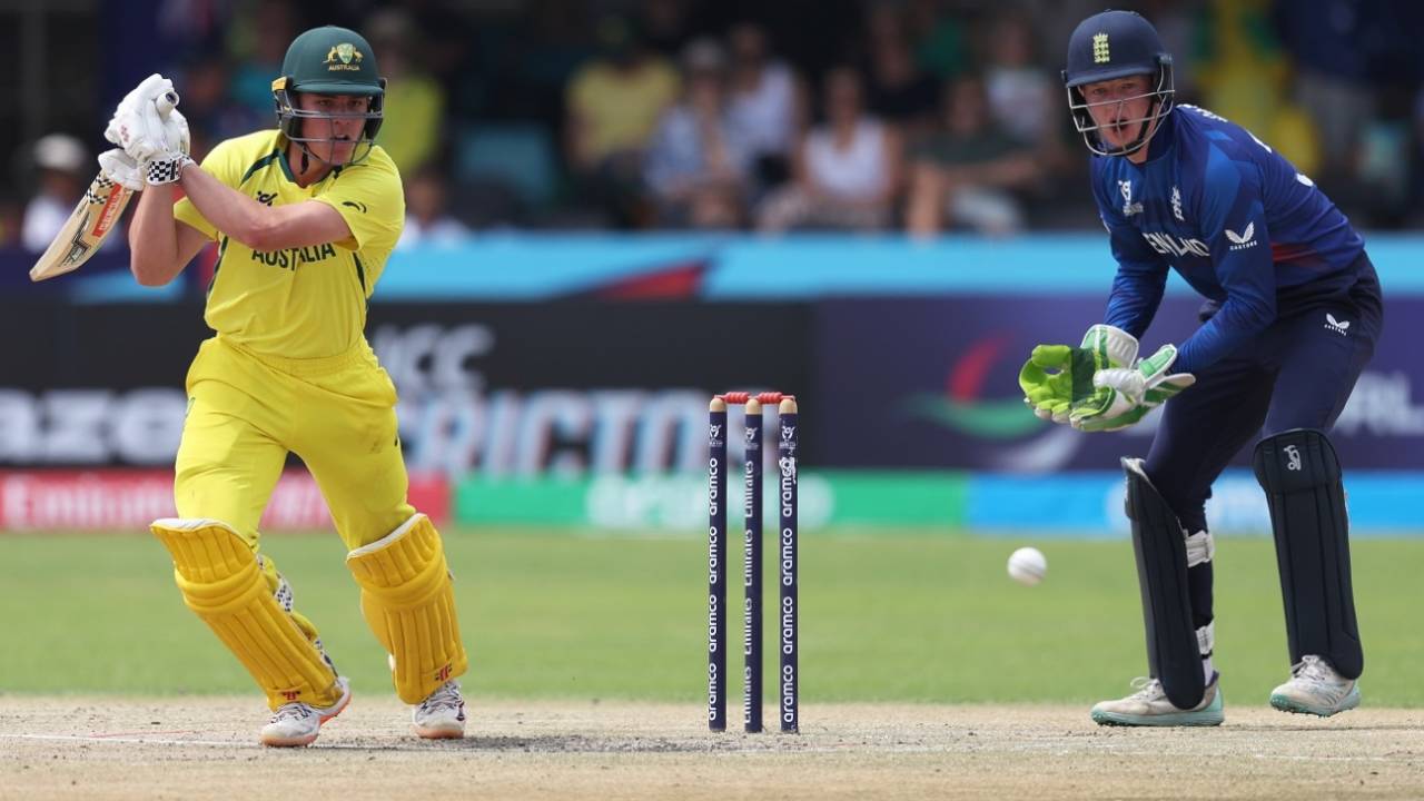 Harry Dixon and Jack Carney in action, Australia U-19 vs England U-19, ICC Men's U-19 World Cup, Kimberley, January 31, 2024