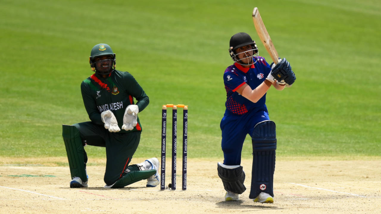 Bishal Bikram KC goes over the infield, Bangladesh vs Nepal, Under-19 World Cup Super Six, Bloemfontein, January 31, 2024