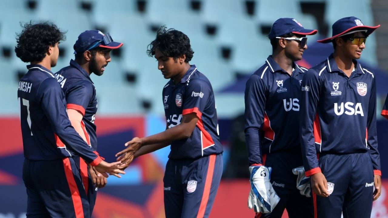 Ateendra Subramanian celebrates a wicket, Afghanistan vs USA, Under-19 World Cup Super Six, Benoni, January 31, 2024