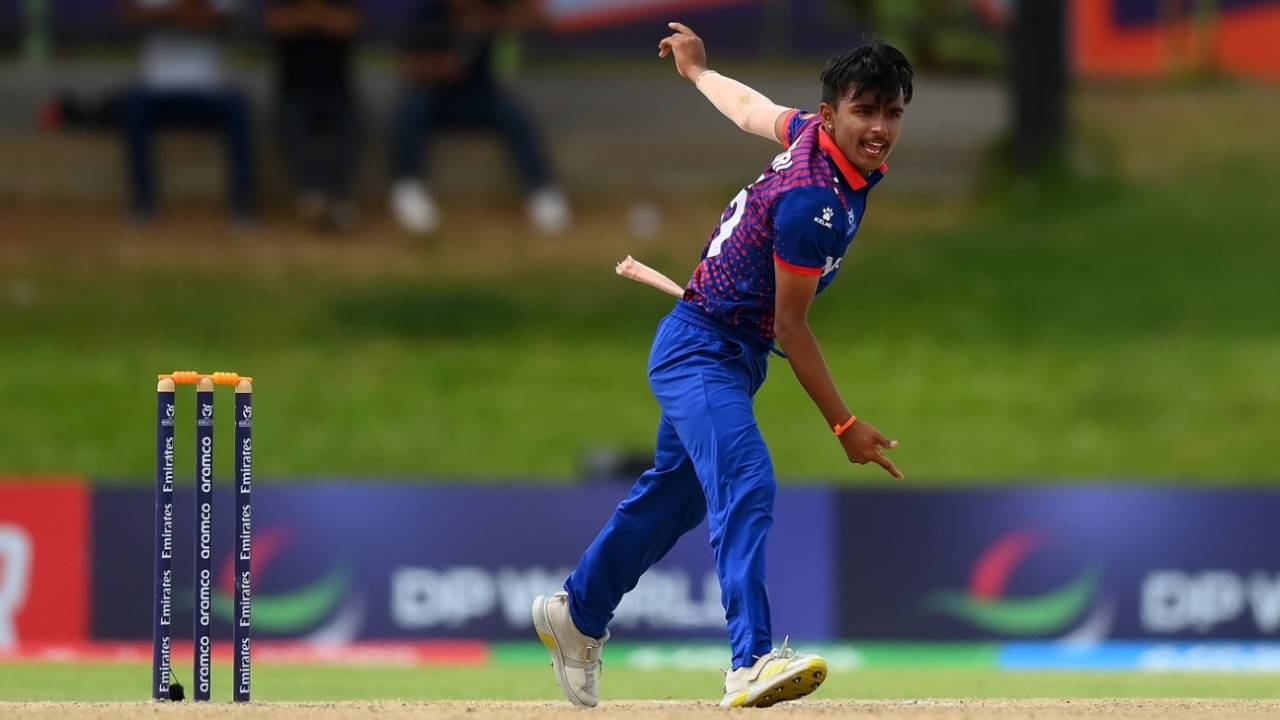 Subash Bhandari picked up 5 for 44, Bangladesh vs Nepal, Bloemfontein, Super Sixes, Under-19 Men's World Cup, January 31, 2024