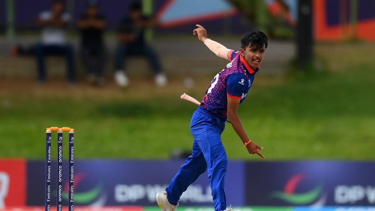 Subash Bhandari picked up 5 for 44, Bangladesh vs Nepal, Bloemfontein, Super Sixes, Under-19 Men's World Cup, January 31, 2024