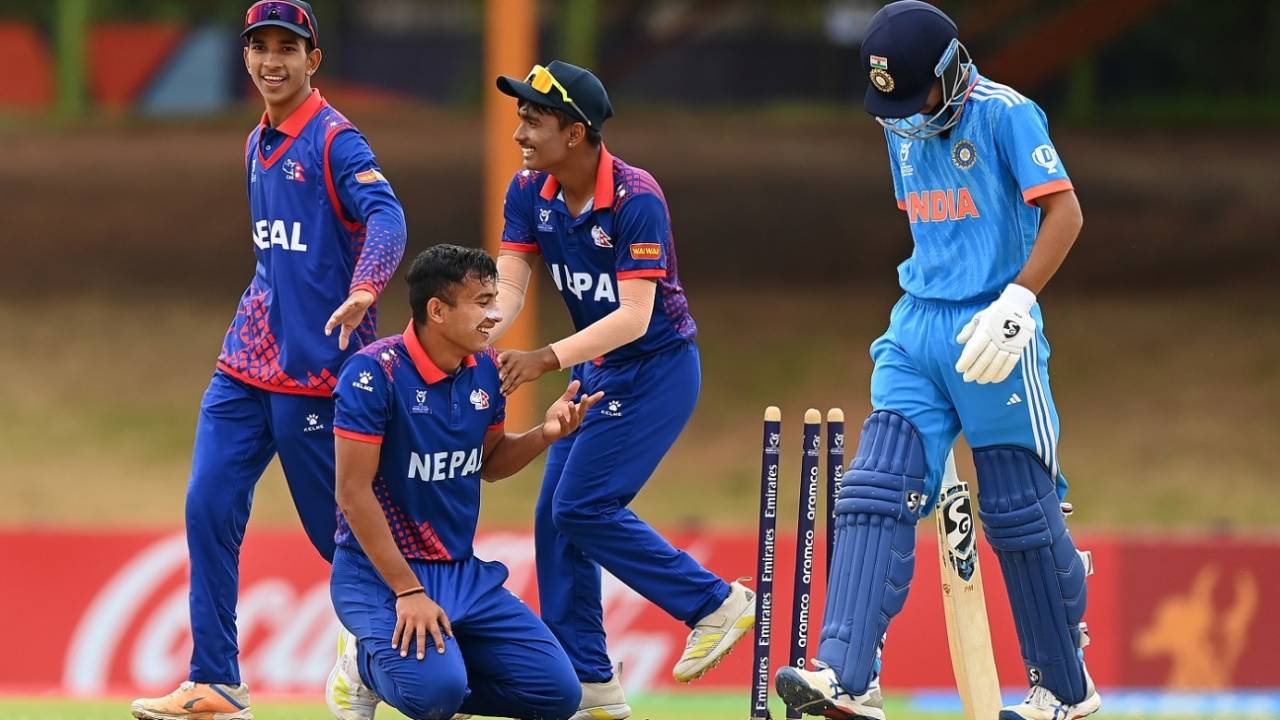 Aakash Chand whipped the bails off to run Priyanshu Moliya out, India vs Nepal, Bloemfontein, Under-19 Men's World Cup, February 2, 2024