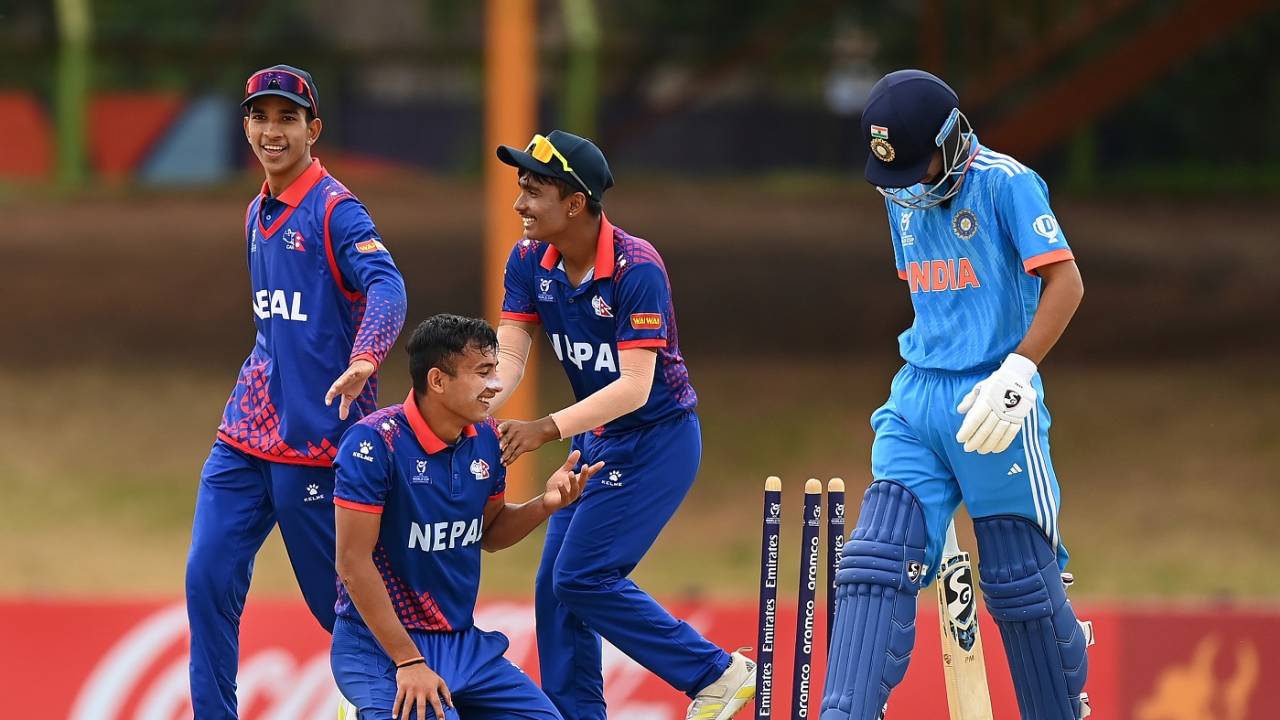Aakash Chand whipped the bails off to run Priyanshu Moliya out, India vs Nepal, Bloemfontein, Under-19 Men's World Cup, February 2, 2024