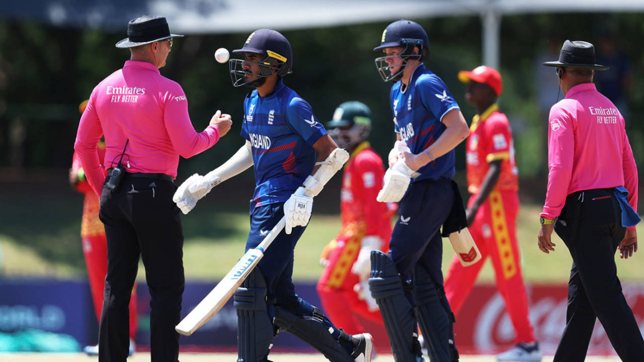 Hamza Shaikh walks off after being given out obstructed the field&nbsp;&nbsp;&bull;&nbsp;&nbsp;Getty Images/ICC
