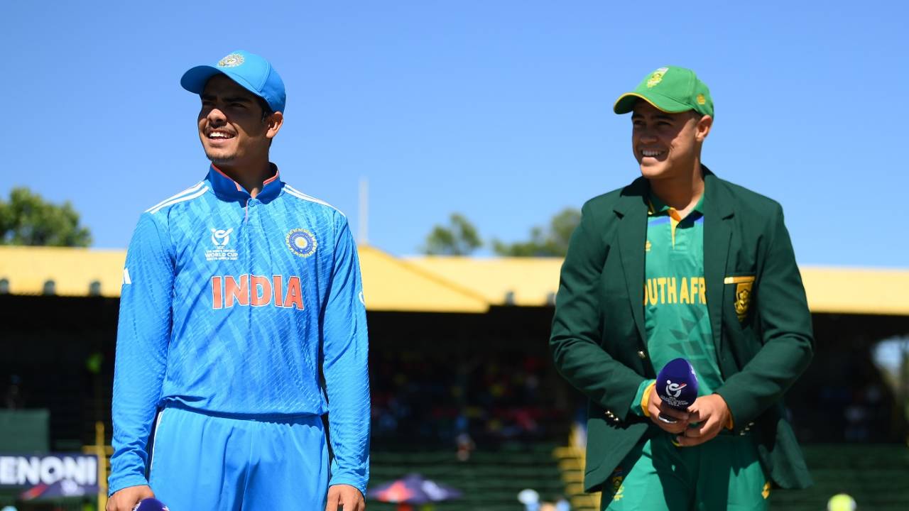 Uday Saharan and Juan James at the toss, South Africa vs India, Under-19 World Cup, 1st semi-final, Benoni, February 6, 2024