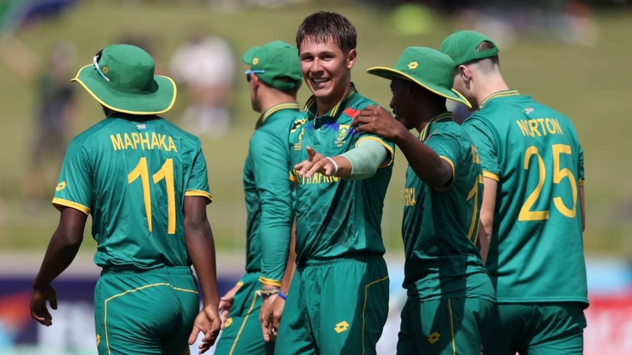 Tristan Luus dented India with three wickets in his opening spell, South Africa vs India, 1st semi-final, Under-19 World Cup, Benoni, February 6, 2024