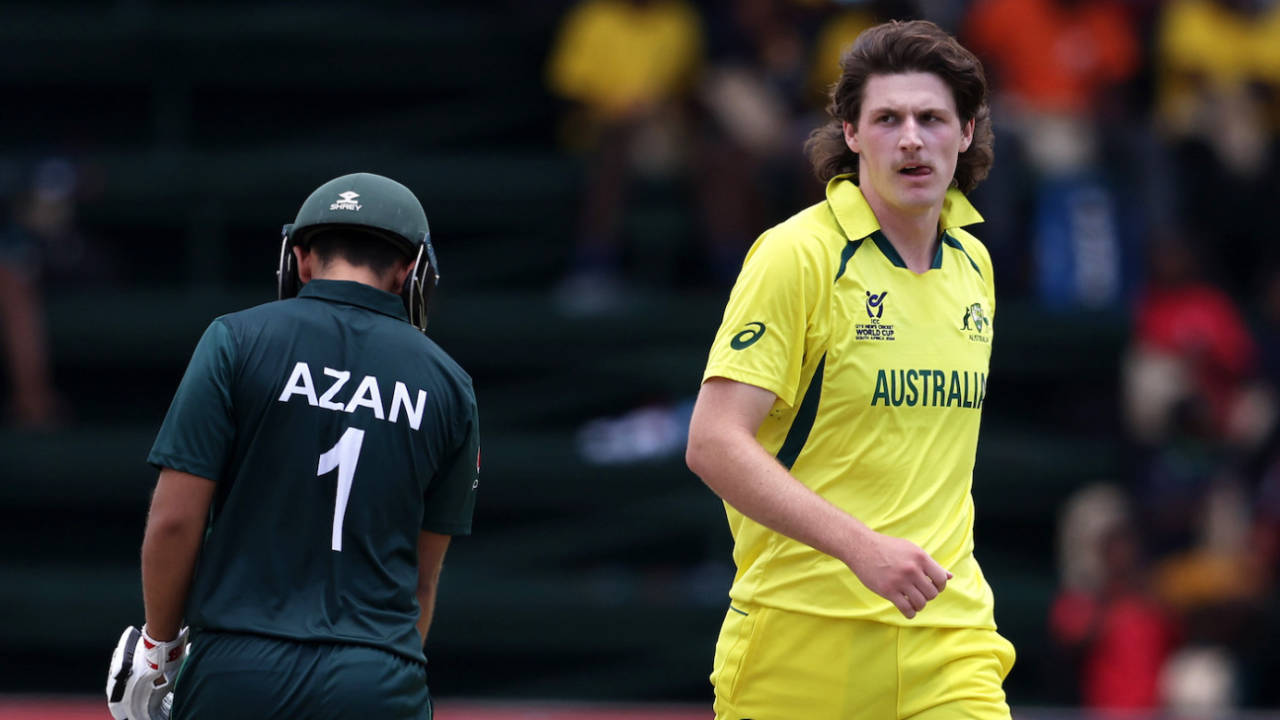Tom Straker sent back Azan Awais, the half-century maker, Australia vs Pakistan, Under-19 World Cup 2024, 2nd semi-final, Benoni, February 8, 2024