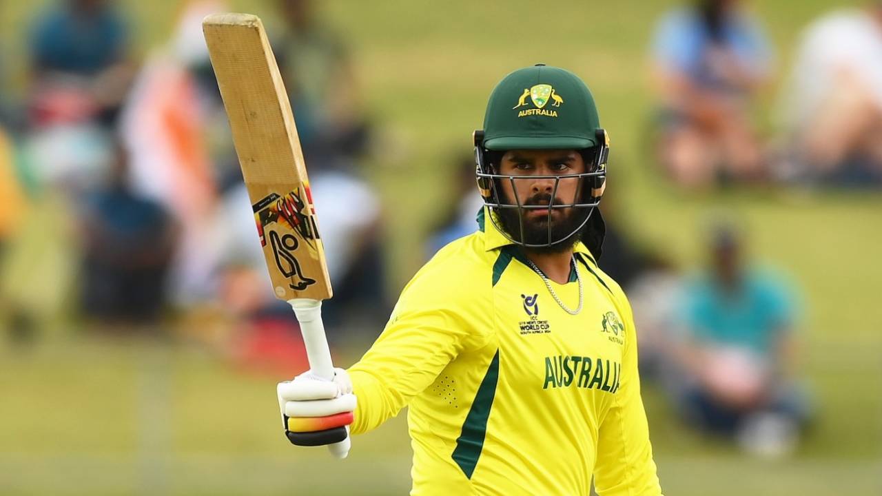 Harjas Singh brought up his fifty off 59 balls but fell soon after, Australia vs India, final, Benoni, Under-19 World Cup, February 11, 2024