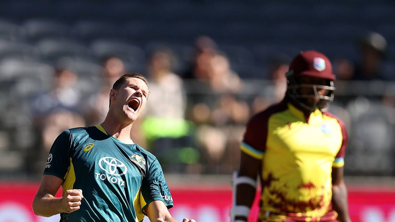 Jason Behrendorff was pumped after claiming an early wicket on his home ground
