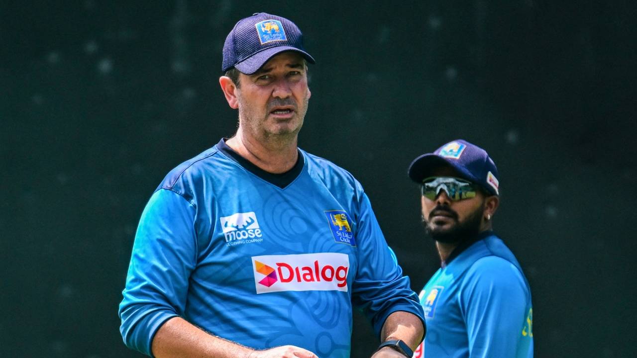 Sri Lanka's spin-bowling coach Craig Howard and Wanindu Hasaranga at a training session