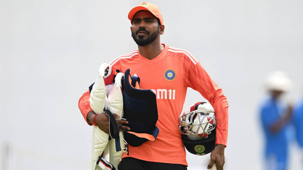 KS Bharat heads for a net session in Rajkot, February 13, 2024