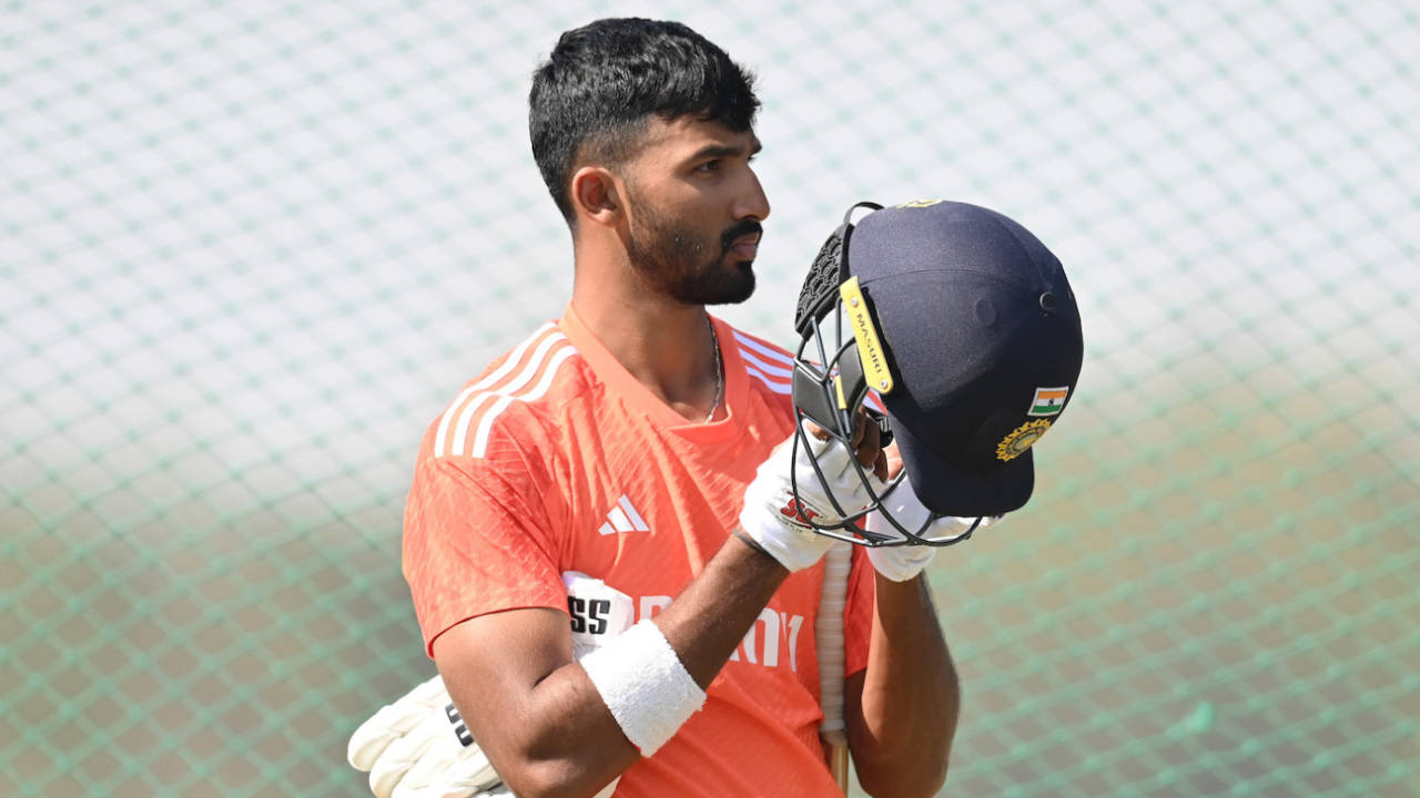 Devdutt Padikkal gears up for a net session on the eve of the third Test against England in Rajkot, February 14, 2024