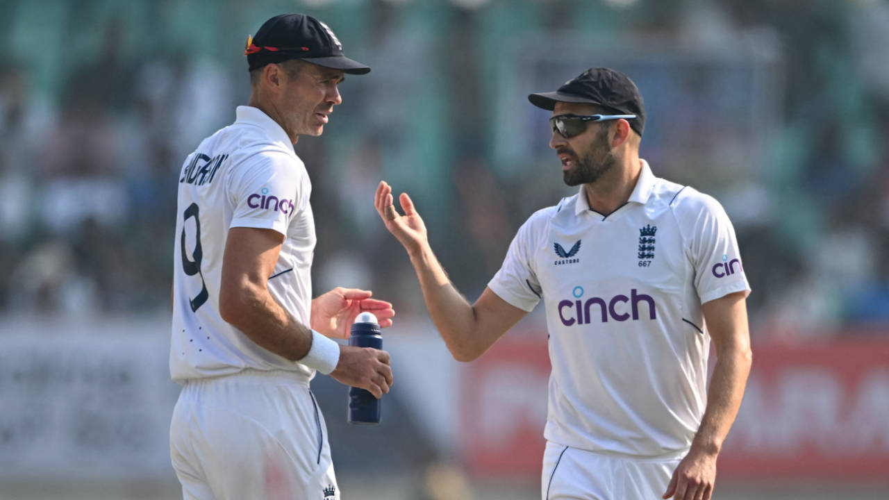 James Anderson has a chat with Mark Wood, India vs England, 3rd Test, Rajkot, 1st day, February 15, 2024