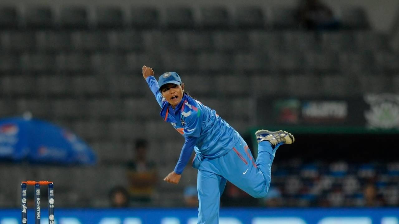 Gouher Sultana bowls in her last series for India, against Sri Lanka in the 2014 T20 World Cup&nbsp;&nbsp;&bull;&nbsp;&nbsp;Pal Pillai/ICC/Getty Images