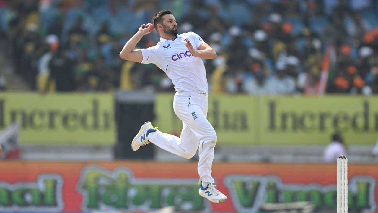 Mark Wood takes flight, India vs England, 3rd Test, Rajkot, 1st day, February 15, 2024