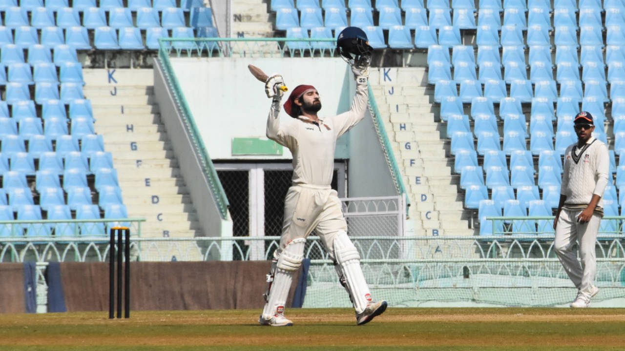 Sanjeet Desai celebrates his double-century, Uttar Pradesh vs Chhattisgarh, Lucknow, 2nd day, Ranji Trophy, February 17, 2024