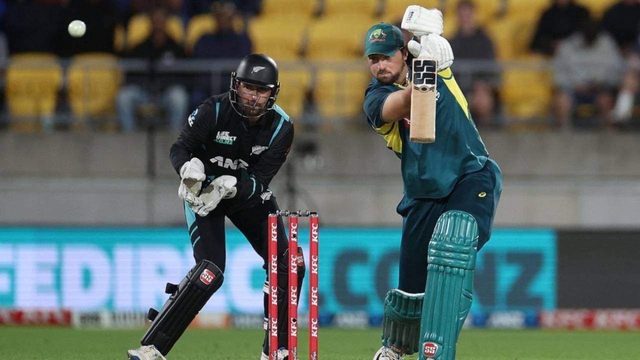 Tim David punches with a high elbow, New Zealand vs Australia, 1st T20I, Wellington, February 21, 2024