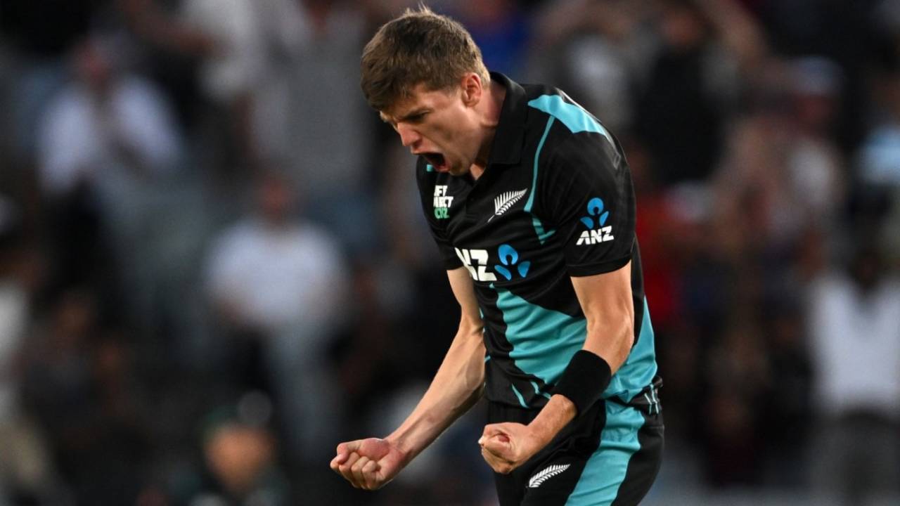 Ben Sears celebrates a wicket, New Zealand vs Australia, 2nd T20I, Auckland, February 23, 2024